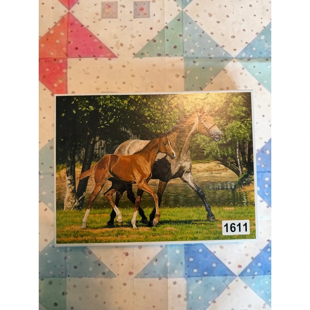 Vintage Horse and Foal Postcard Equestrian Animal Art Nature Scene Unused